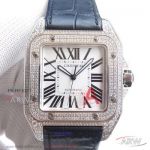 V6 Factory Santos De Cartier Diamond Case White Face Automatic Men's Watch
